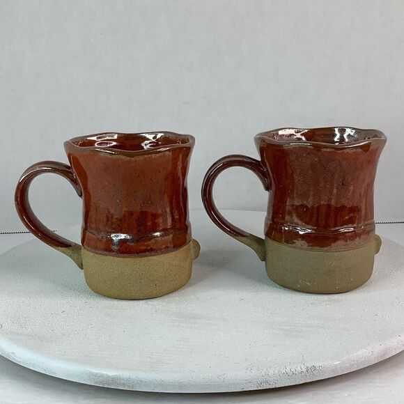 Takahashi Le Chef Pottery Chefs Hat Mug Hand Painted Stoneware Set of Two Brown - Picture 3 of 11